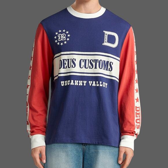 Deus Ex Machina Box Fit Round Up Long Sleeve Tee Red Blue Size XL NWT - Picture 7 of 9